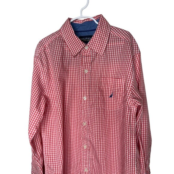 Nautica Boys Medium 10/12 Red Gingham Check Long Sleeve Button Down Shirt - Picture 3 of 12